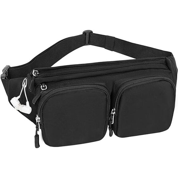 Women & Men Large Waist Bag Hip Bum Crossbody Bag with 5-Zipper Pockets (Black) - Picture 7 of 7